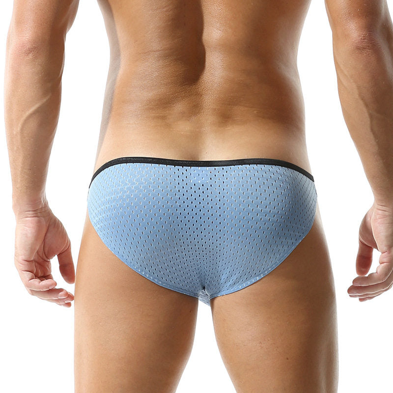 Men's Solid-Color Lightweight Mesh Low-Rise Sports Briefs With U-Convex Pouch