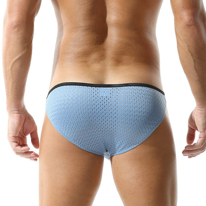 Men's Solid-Color Lightweight Mesh Low-Rise Sports Briefs With U-Convex Pouch