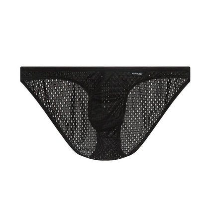 Men's Solid-Color Lightweight Mesh Low-Rise Sports Briefs With U-Convex Pouch