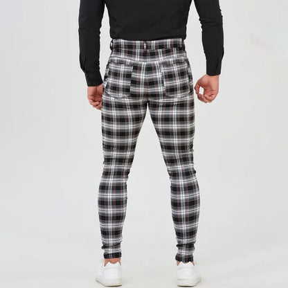 Men's Checkered Slim-Fit Stretch Trousers