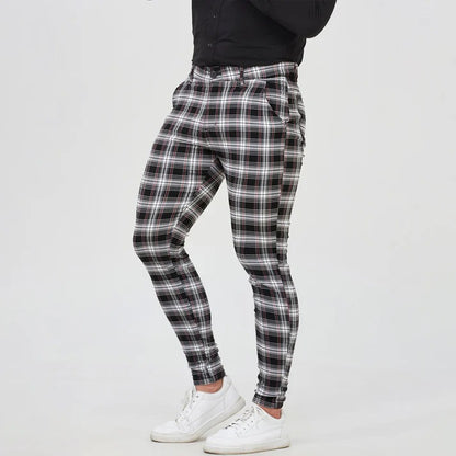 Men's Checkered Slim-Fit Stretch Trousers