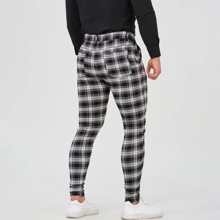 Men's Checkered Slim-Fit Stretch Trousers