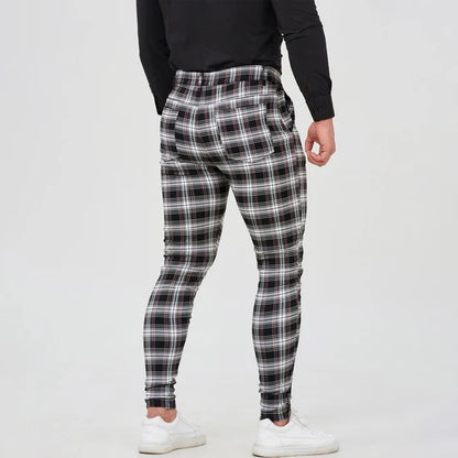 Men's Checkered Slim-Fit Stretch Trousers