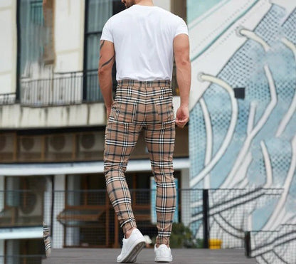 Men's Checkered Slim-Fit Stretch Trousers