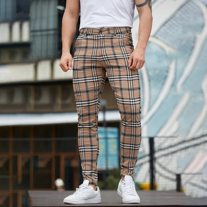 Men's Checkered Slim-Fit Stretch Trousers