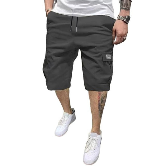 Men's Cargo Shorts Drawstring Waist Below Knee Shorts Multi-Pocket Summer Shorts for Street Beach Holiday Workout Wear