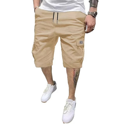 Men's Cargo Shorts Drawstring Waist Below Knee Shorts Multi-Pocket Summer Shorts for Street Beach Holiday Workout Wear