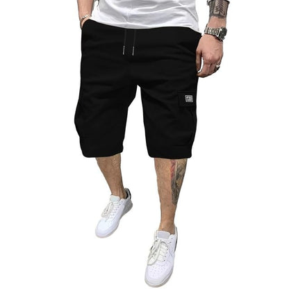 Men's Cargo Shorts Drawstring Waist Below Knee Shorts Multi-Pocket Summer Shorts for Street Beach Holiday Workout Wear