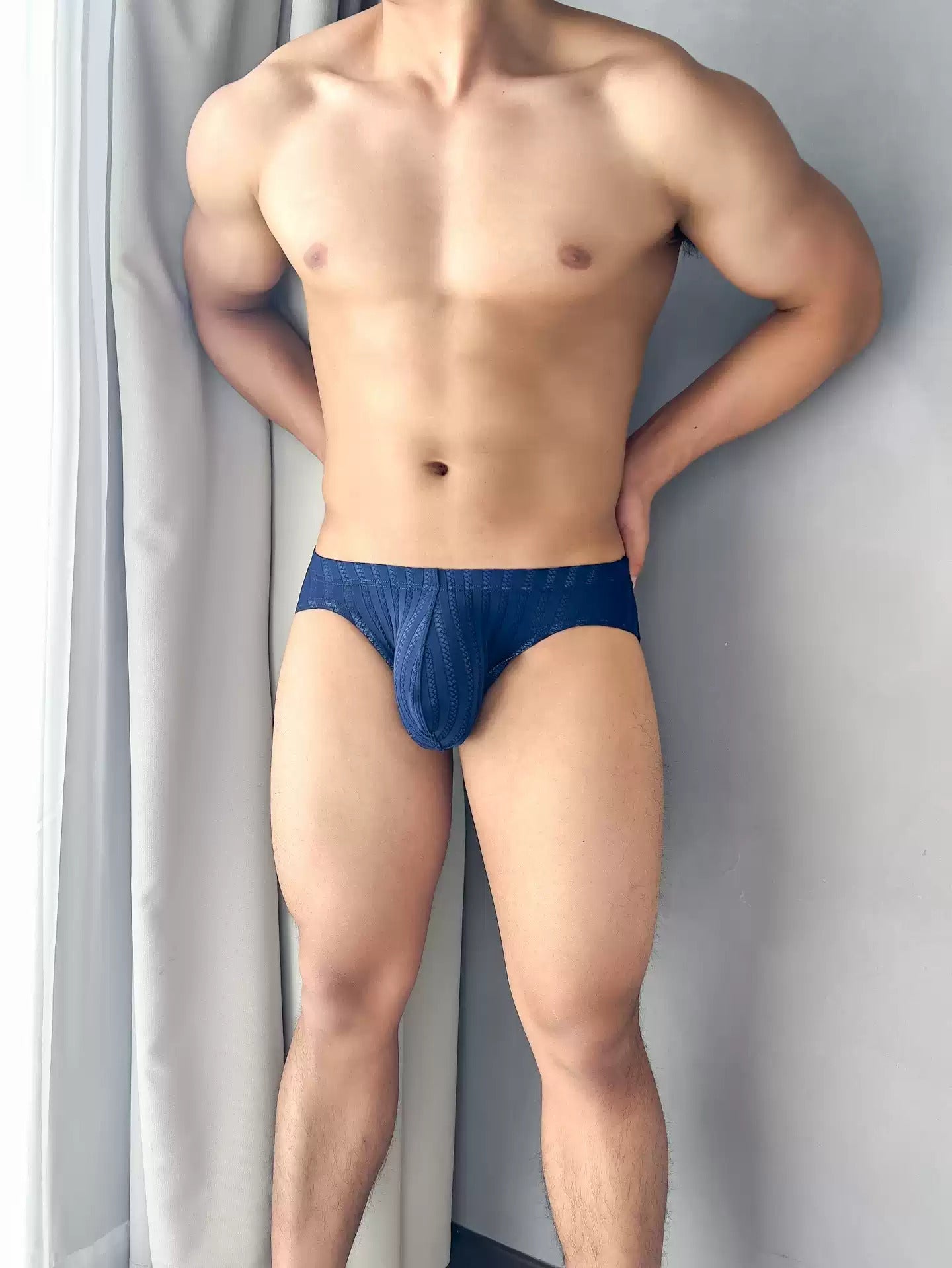 Men's Low-Rise Striped Ice Silk Briefs with Sexy U-Bulge Pouch