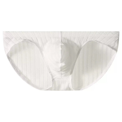 Men's Low-Rise Striped Ice Silk Briefs with Sexy U-Bulge Pouch