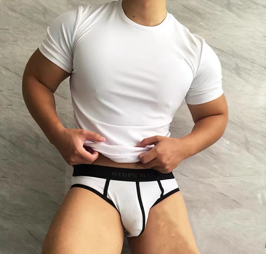 Stretchy White Modal-Cotton Sexy Briefs with Large U-Convex Pouch