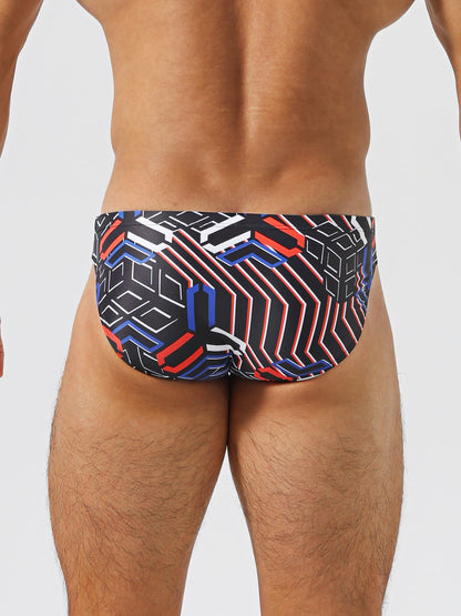 New 2026 Season Men's Low-Rise, Narrow-Side Printed Swim Briefs