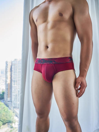 Breathable Snakeskin-Print Wide-Waistband Briefs with U-Pouch
