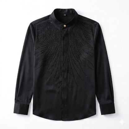 High Elasticity Wrinkle-Resistant Rhinestone Slim Shirt