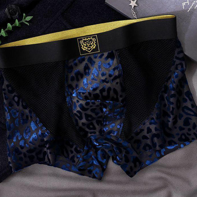Mesh patchwork jacquard leopard print breathable boxer briefs