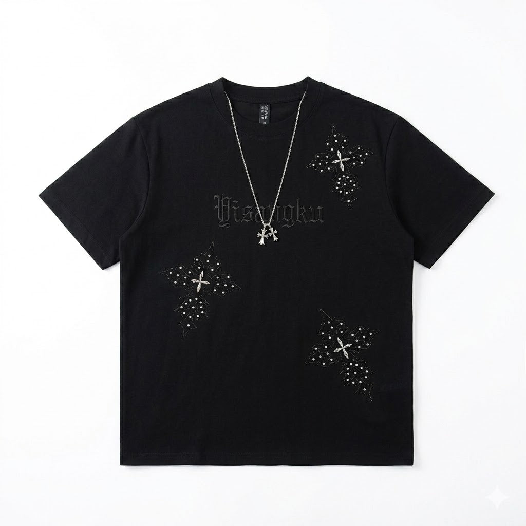 Rhinestone Embroidery Short-Sleeve Top