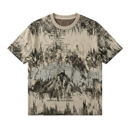 Luxury Starry Ripped Letter Short-Sleeve Top