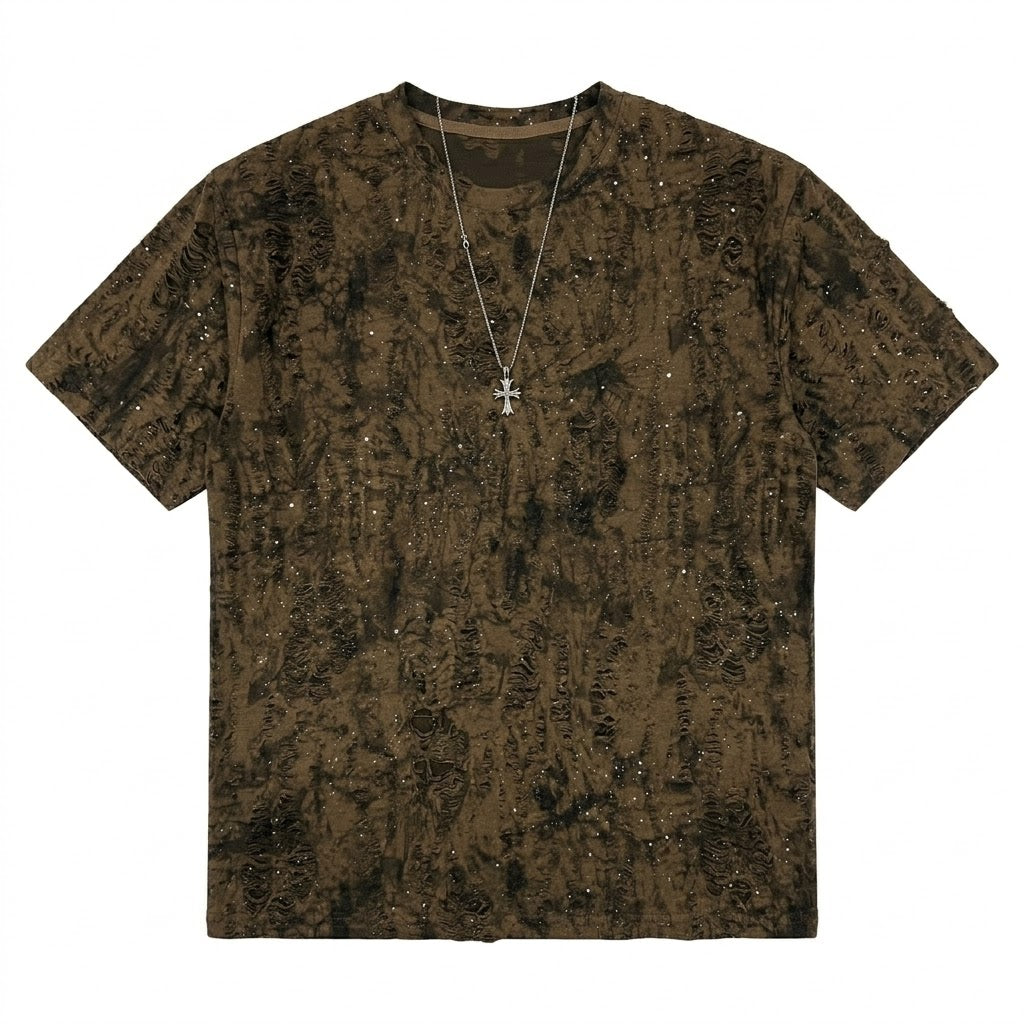 Trendy Rhinestone Ripped Short-Sleeved Top