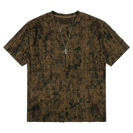 Trendy Rhinestone Ripped Short-Sleeved Top