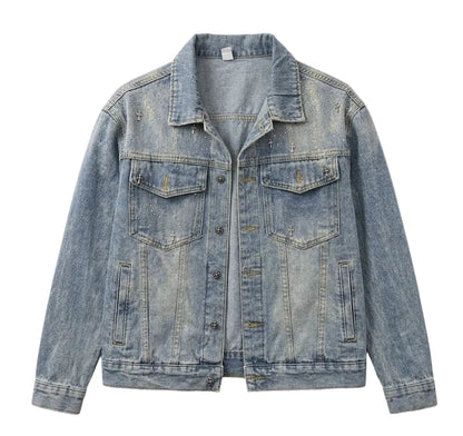 Midasgaze Crystal-Embellished Cross Denim Jacket