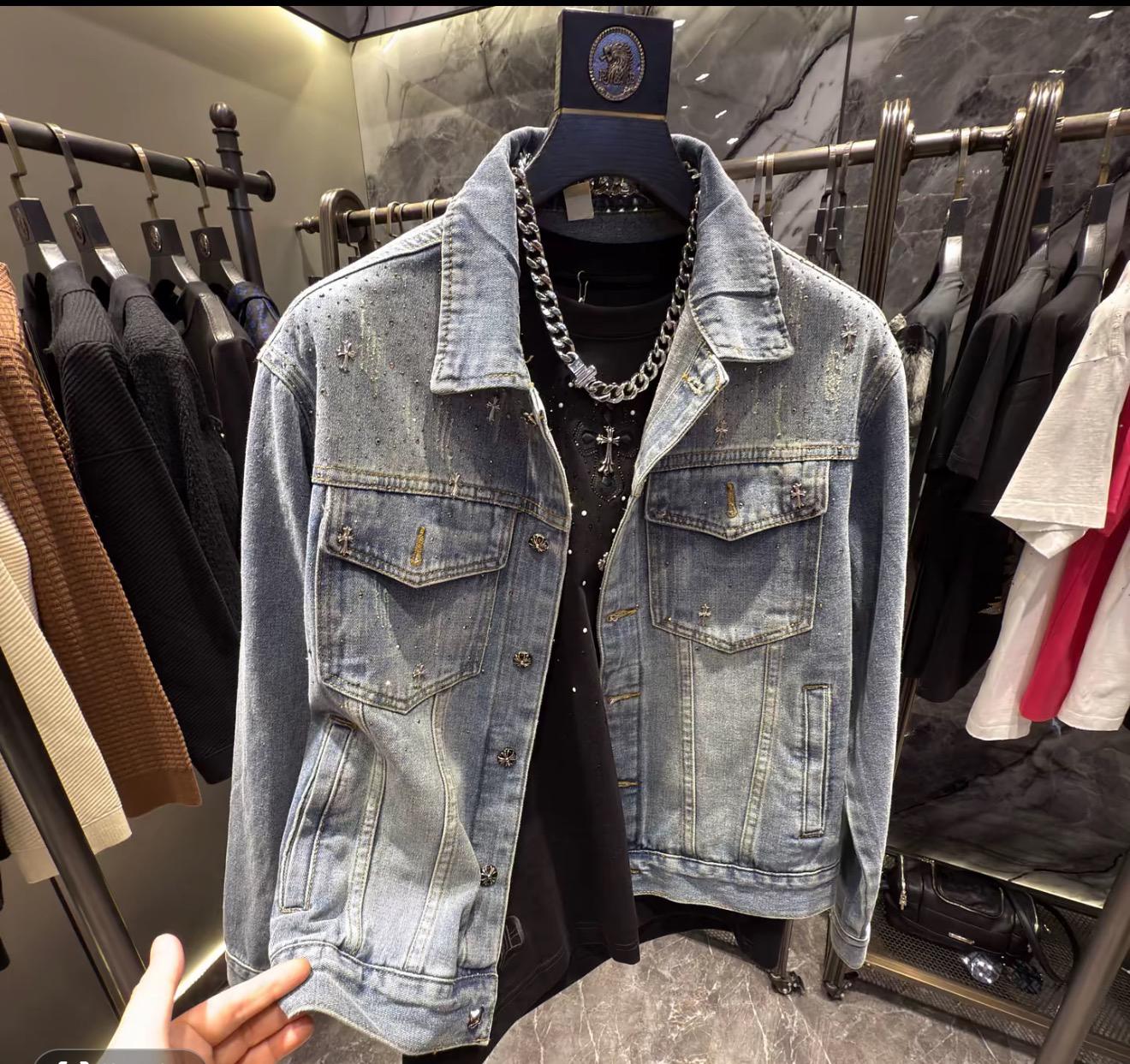 Midasgaze Crystal-Embellished Cross Denim Jacket