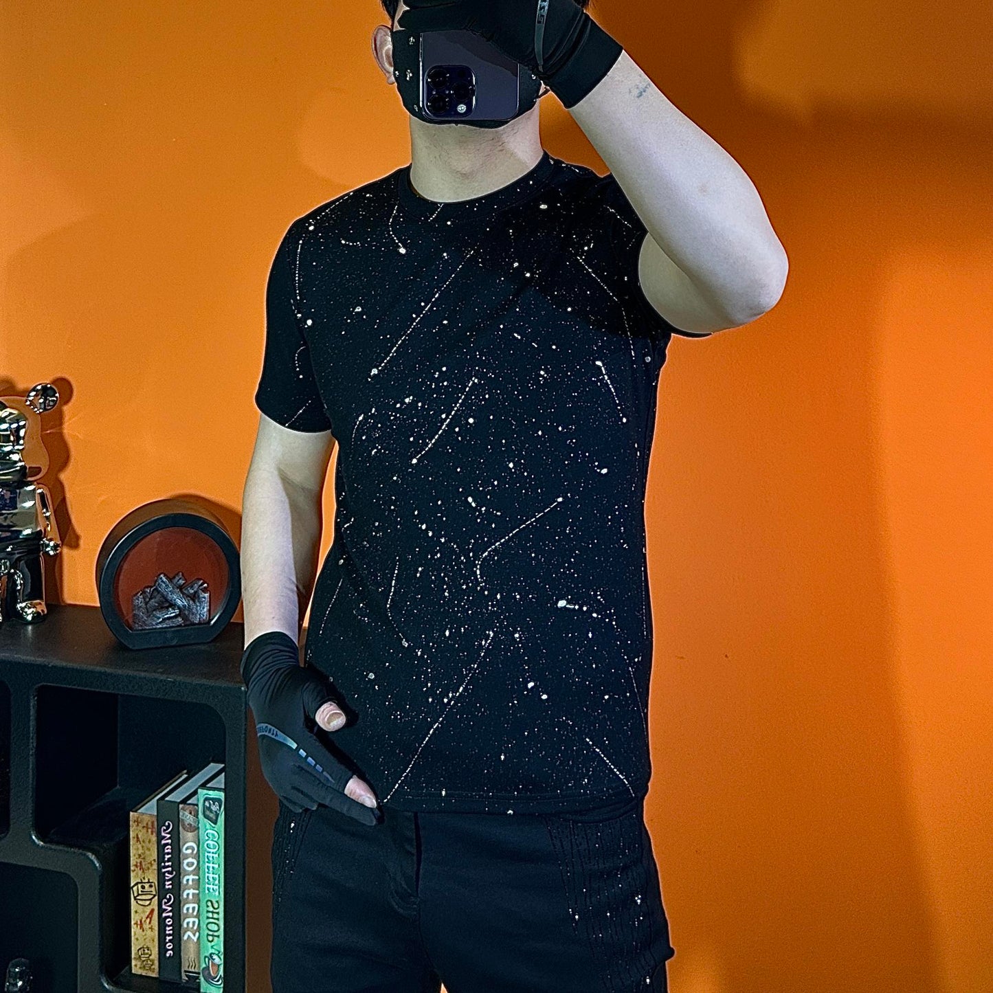 Light Luxury Old Glitter Black T-Shirt