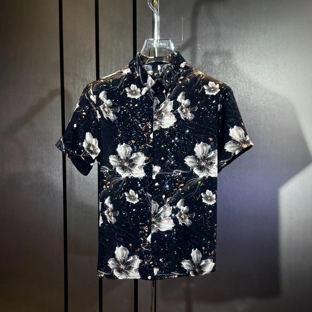 Black Full Print Lotus Short Sleeve T-Shirt