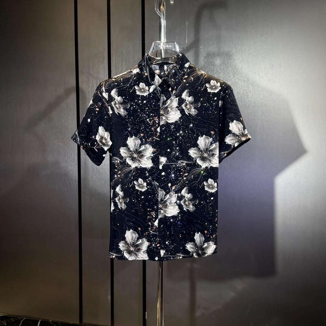 Black Full Print Lotus Short Sleeve T-Shirt