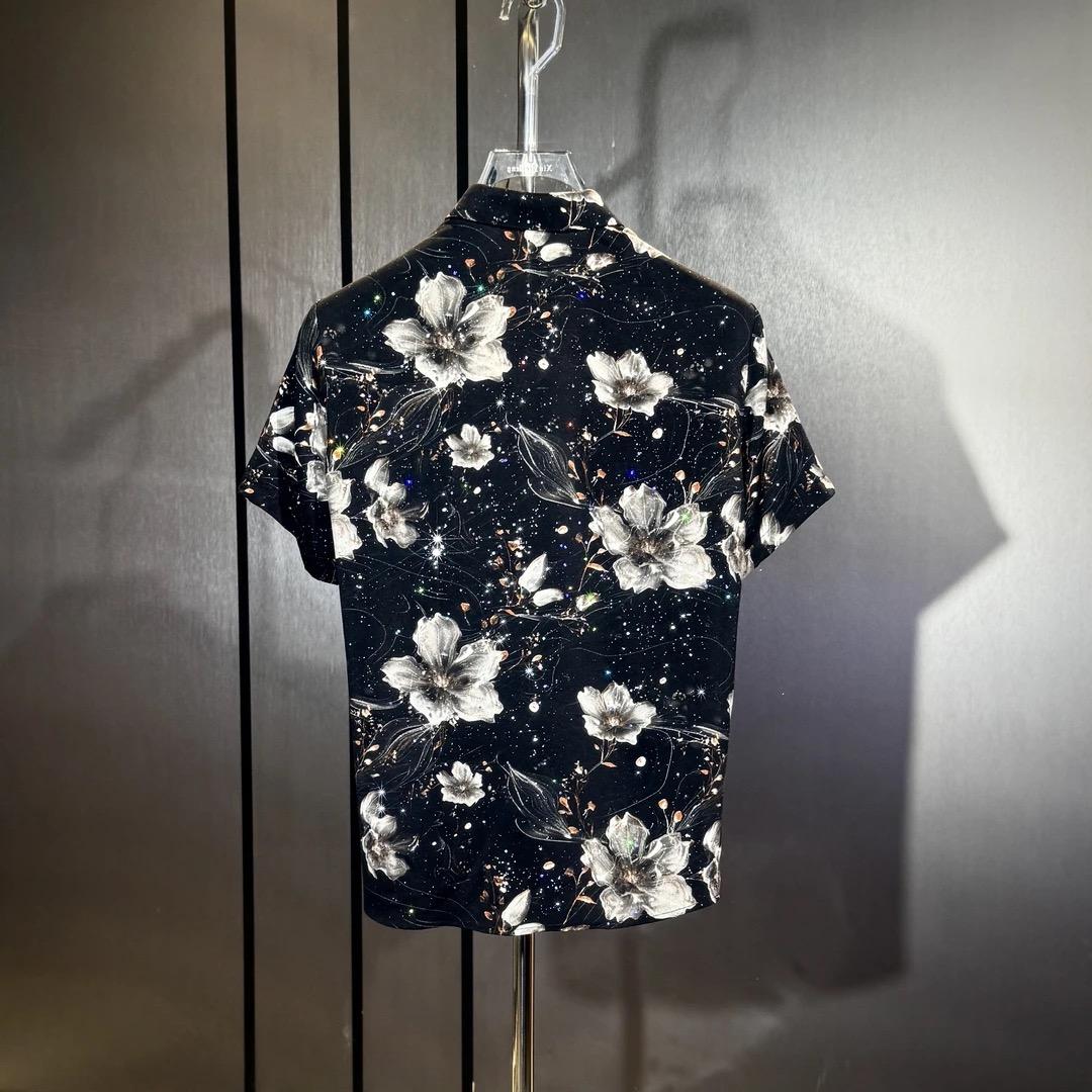Black Full Print Lotus Short Sleeve T-Shirt
