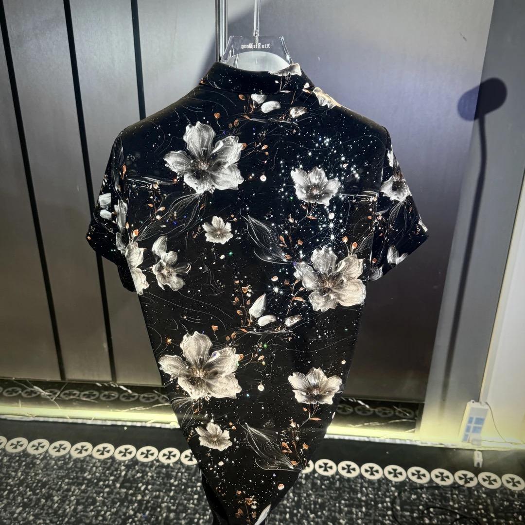 Black Full Print Lotus Short Sleeve T-Shirt