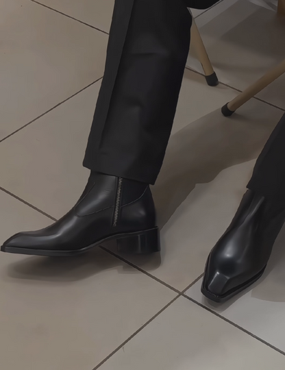 Squared-Toe Leather Chelsea Dress Boots