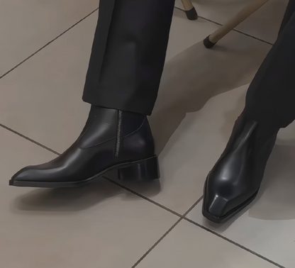 Squared-Toe Leather Chelsea Dress Boots