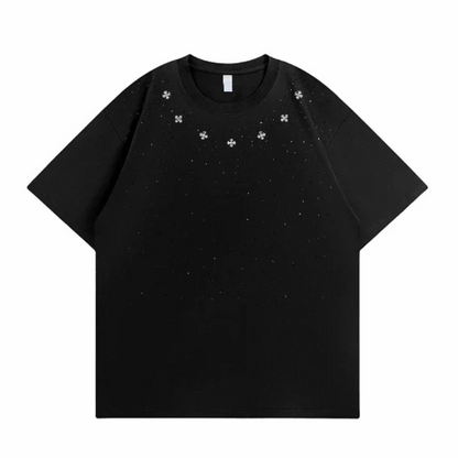 Midasgaze Crystal Decorated Cross Tee